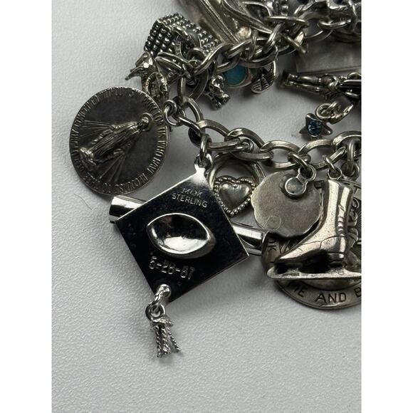 Vintage Sterling Silver Charm Bracelet 7.5" 25 Charms Travel Religious Phone - Picture 10 of 10
